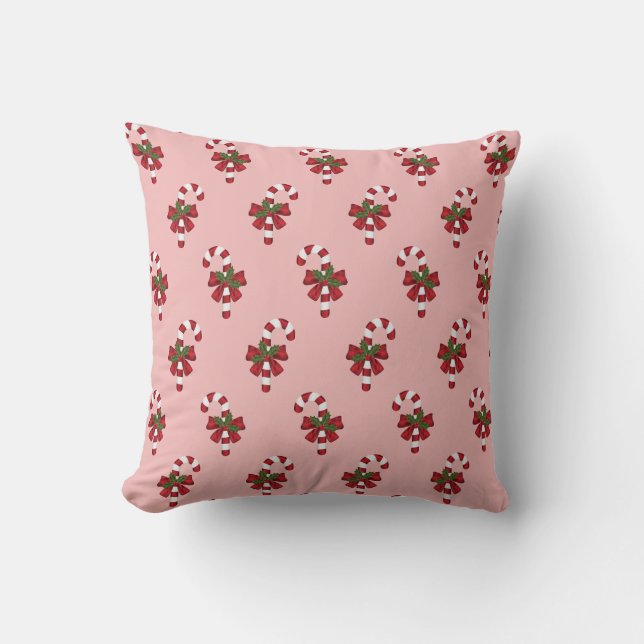 Röd och vit jul Candy cane Mönster på Rosa Kudde (Framsida)