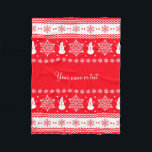 Röd och vit jul fleecefilt<br><div class="desc">Juldesign med vitt snöflingor,  snögubbar,  stars och stripes på röd bakgrund och text.</div>