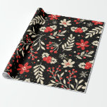 Röd och vit jul mönster på svart presentpapper<br><div class="desc">Orange och vita julsymboler i sömlös mönster över svart bakgrund.</div>