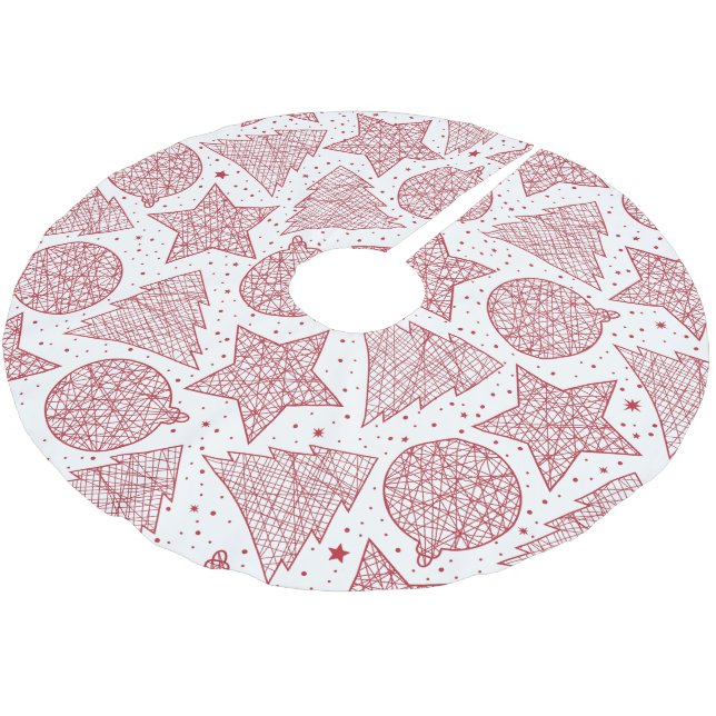 Röd och vit jul Mönster Träd Skirt Julgransmatta Borstad Polyester (Vinklad)