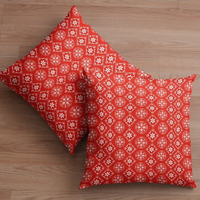 Röd och vit jul Snowflake Mönster Kudde (Simple holiday red snowflake pattern throw pillow)