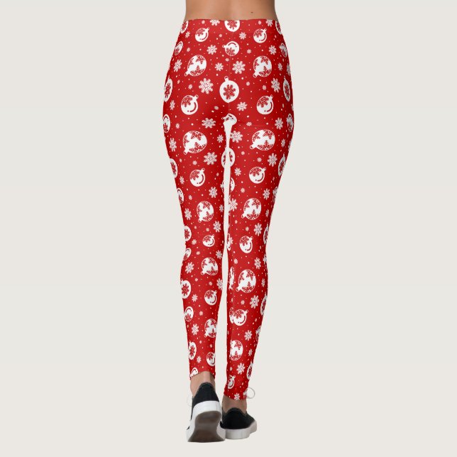 Röd och vit jul Snowflake på Bubbles Mönster Leggings (Baksida)