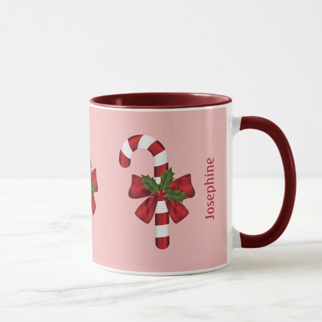 Röd Och Vit Julgodis Cane Och Anpassat Namn Mugg (Höger)
