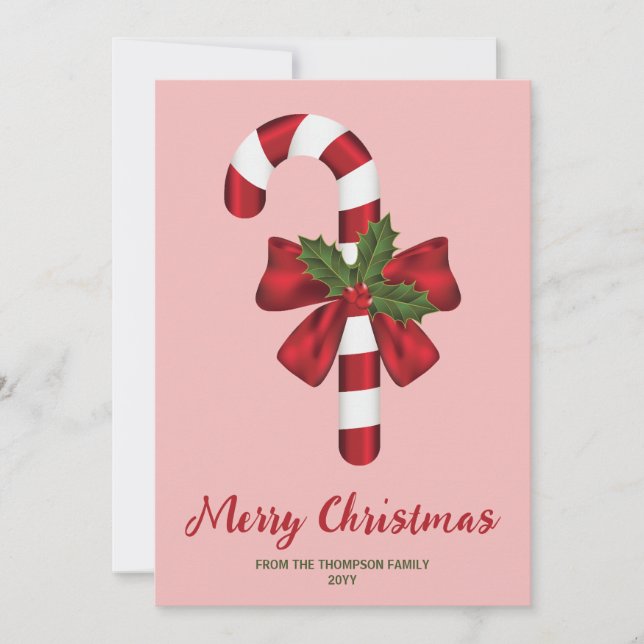 Röd Och Vit Julgodis Snurra Och Anpassad Text Julkort (Framsida)