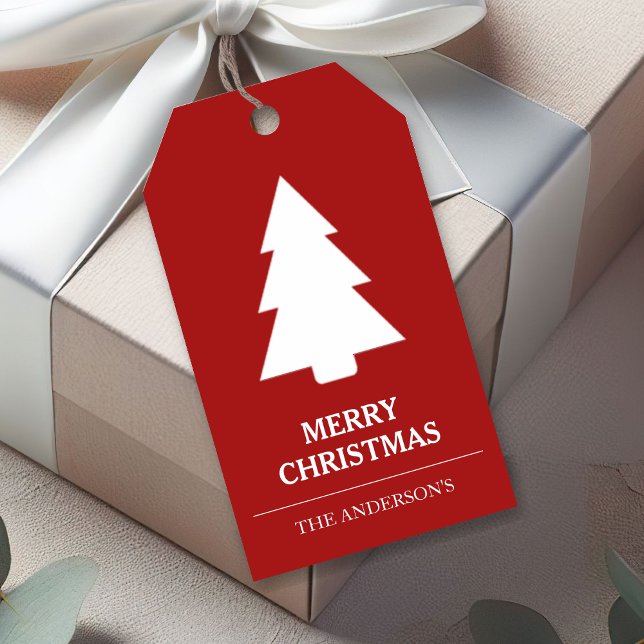 Röd och vit julgran presentetikett (Skapare uppladdad)