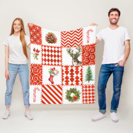 Röd och vit julklapp - Quilt Blanket Fleecefilt