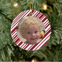 Röd och vit julminnesbild julgransprydnad keramik