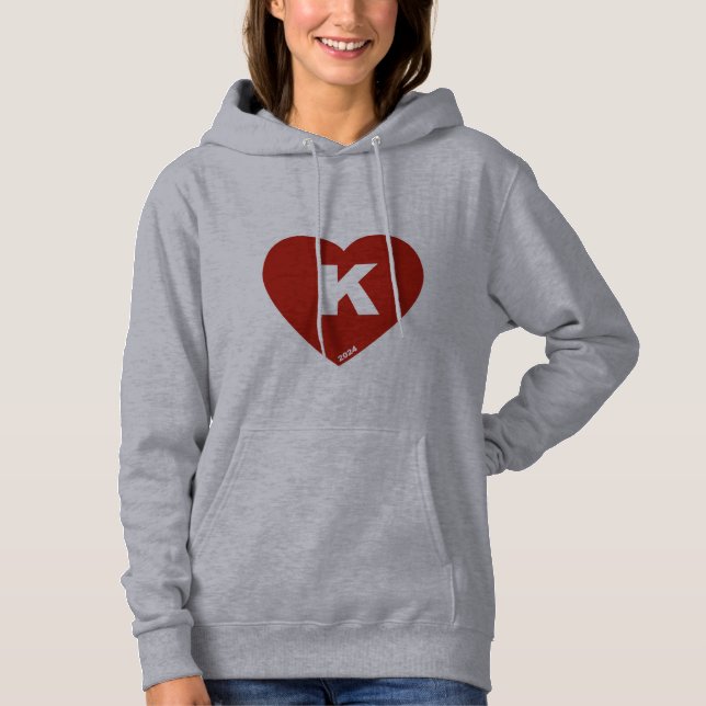 Röd och vit K-Heart Hoodie för kvinnor T Shirt (Framsida)