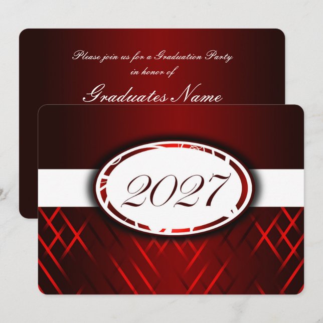 Röd och vit klass 2027-fest inbjudningar (Fram/baksida)