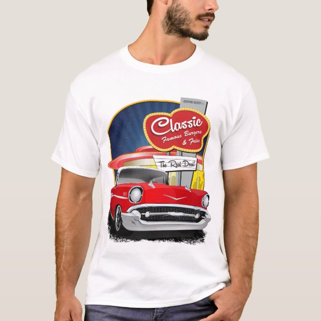 Röd och vit körning i Middag Chevy Bel Luft T Shirt (Framsida)