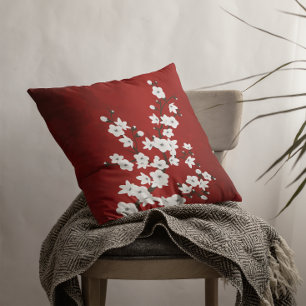 Röd Och Vit Körsbärsblomning Blommig Orientalisk Kudde