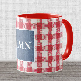 Röd och vit kryssruta Blå Denim Monogram 11oz-komb Mugg