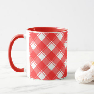 Röd och vit landlig randig rutig kaffemugg