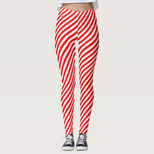 Röd och vit liten Storlek diagonal Rand Leggings (Framsida)