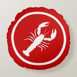 Röd och vit lobster rund kudde