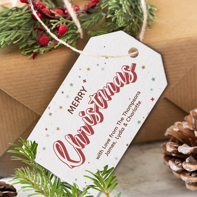 Röd och vit med stjärnor Enkel jul Presentetikett (Skapare uppladdad)