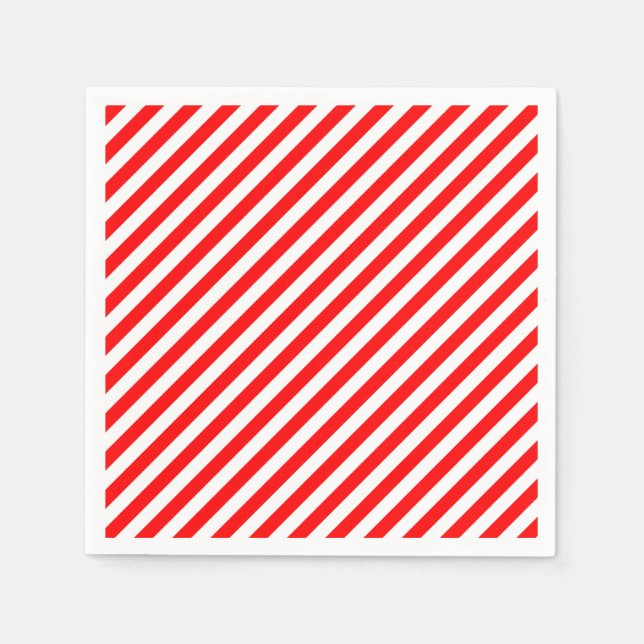 Röd och vit, medelStorlek diagonal Rand Papper Pappersservett (Framsidan)