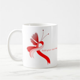 Röd och vit medvetenhet Ribbon Butterfly Kaffemugg