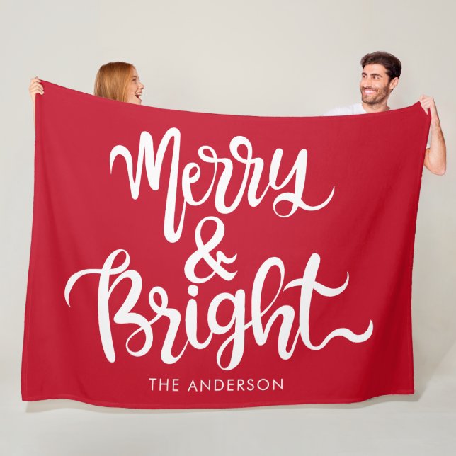Röd och vit merry och anpassat namn för ljus fleecefilt (På plats)