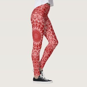 Röd och vit ornamental mandalamönster leggings
