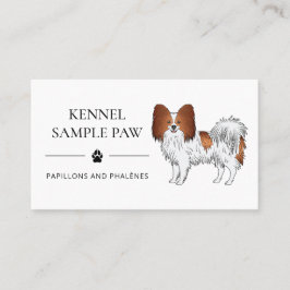 Röd och vit Papillon Cartoon Hund - Hund Kennel Visitkort
