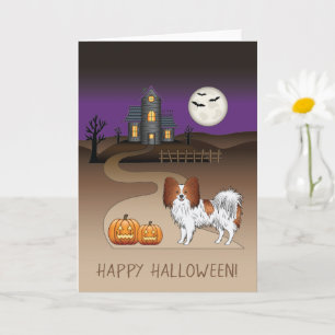 Röd och vit Papillon & Halloween Spökhus Kort