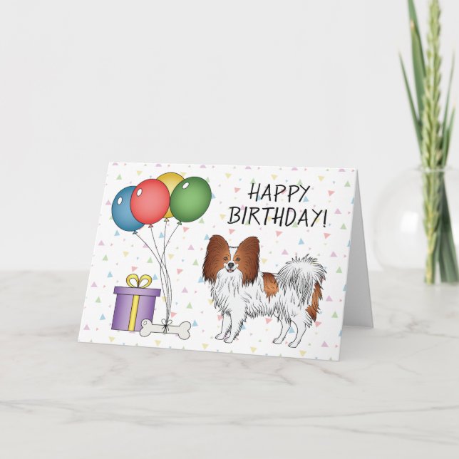 Röd och vit papillon hund Glad födelsedag Kort (Framsida)