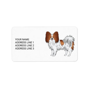 Röd Och Vit Papillon Söt Hund Med Anpassad Text Adressetikett