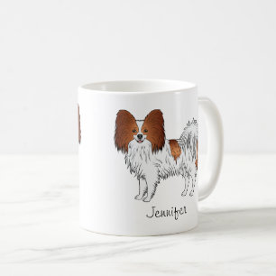 Röd Och Vit Papillon Söt Hund Med Anpassat Namn Kaffemugg