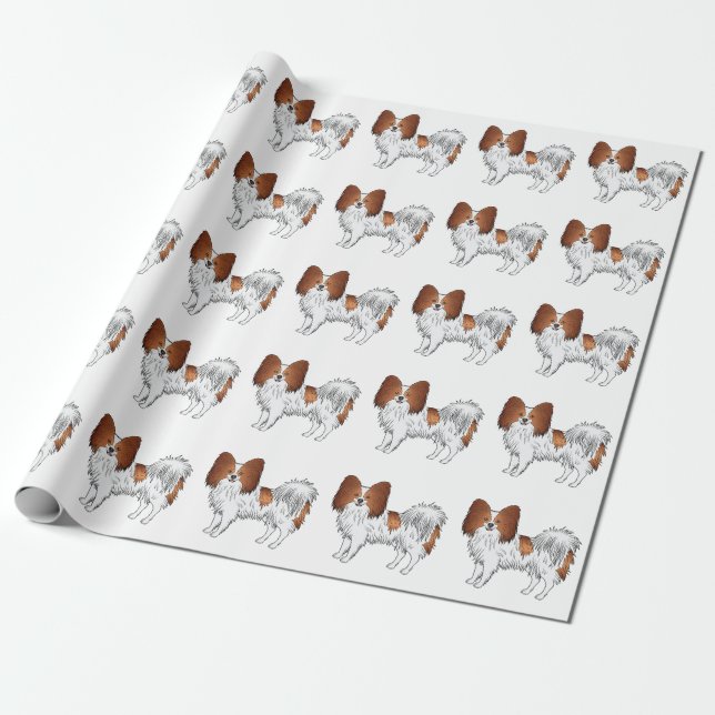Röd och vit Papillon Söt Tecknad Hund Mönster Presentpapper (Utrullad)