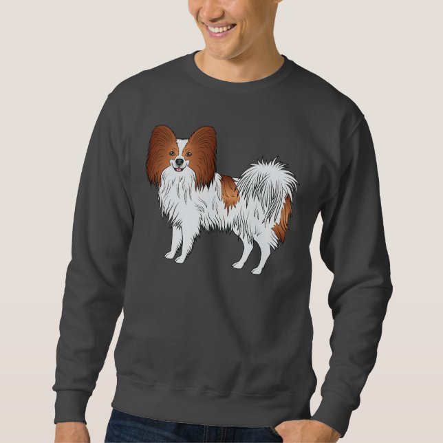 Röd Och Vit Papillon Tecknad Hundillustration Lång Ärmad Tröja (Framsida)