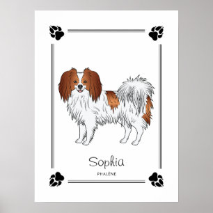 Röd Och Vit Phalène Och Personligt Hundnamn Poster