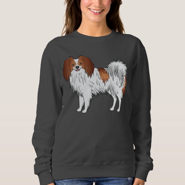 Röd och vit Phalène söt tecknad hund teckning T Shirt (Framsida)