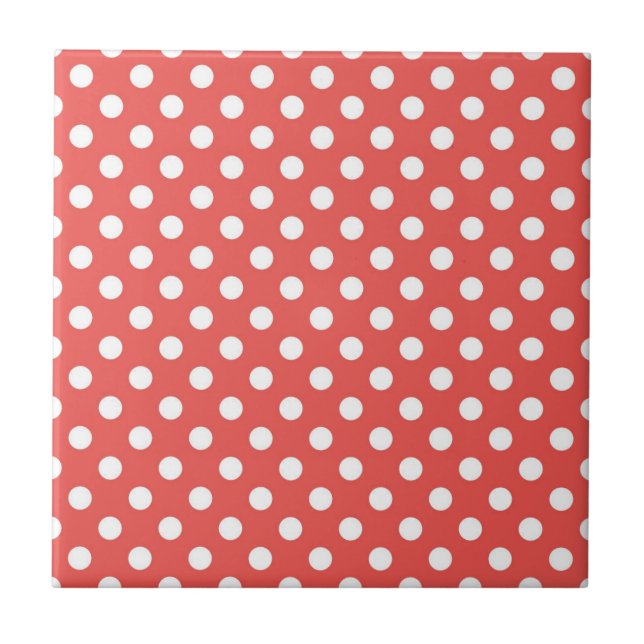 Röd och vit Polka dots Kakelplatta (Framsidan)