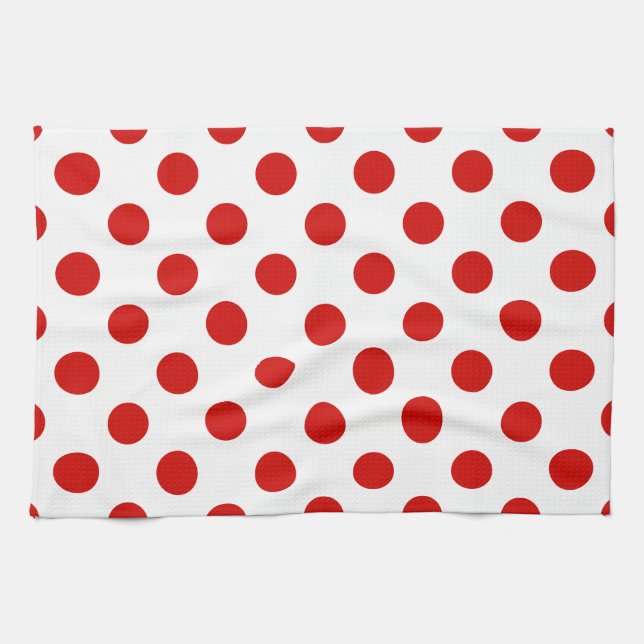 Röd och vit polka dots kökshandduk (Horisontell)