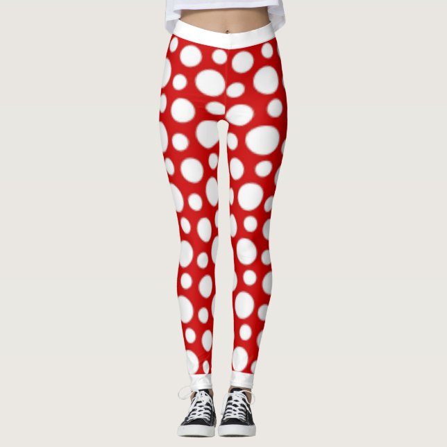 Röd och vit Polka dots Leggings (Framsida)