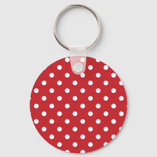 Röd och vit Polka dots Nyckelring (Framsida)