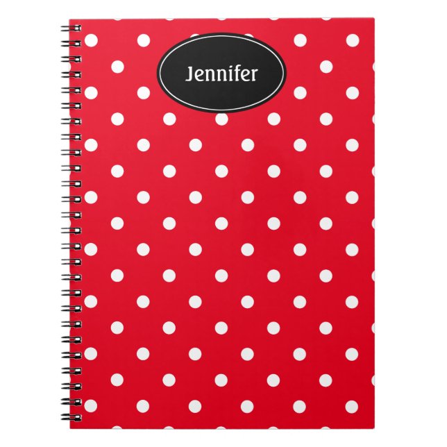 Röd och vit Polka dots Personlig Anteckningsbok Med Spiral (Framsidan)
