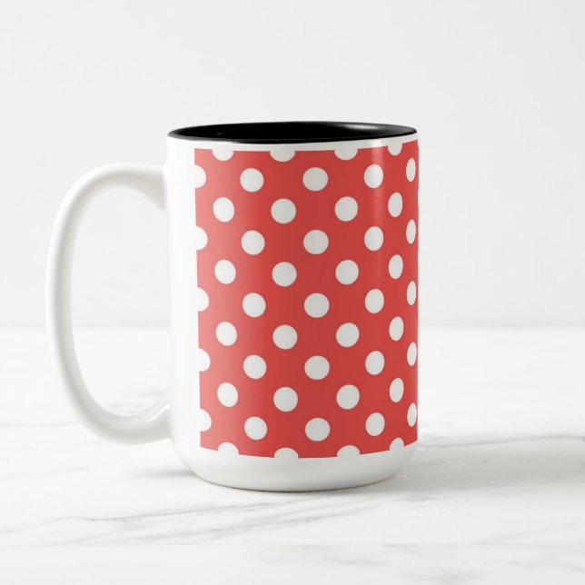 Röd och vit Polka dots Två-Tonad Mugg (Vänster)