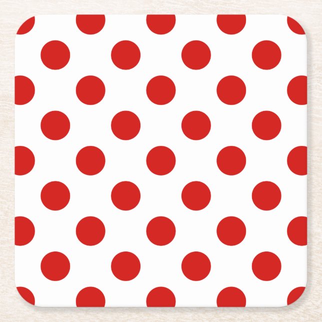 Röd och vit polka dots underlägg papper kvadrat (Framsidan)
