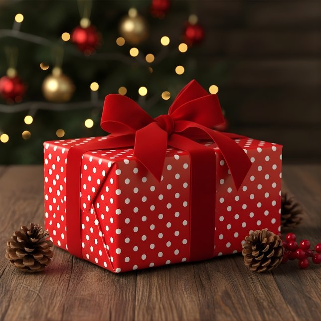 Röd och vit polka punkt presentpapper (Skapare uppladdad)
