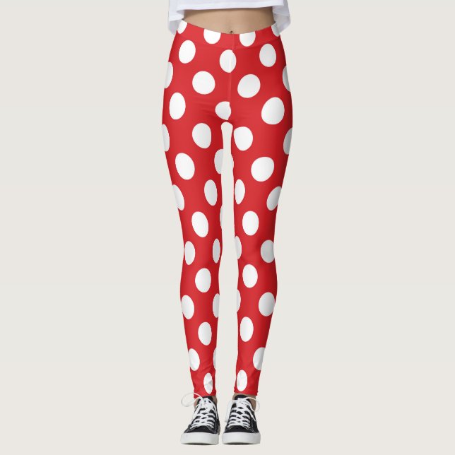 Röd och vit prickig födelsedagsfest leggings (Framsida)