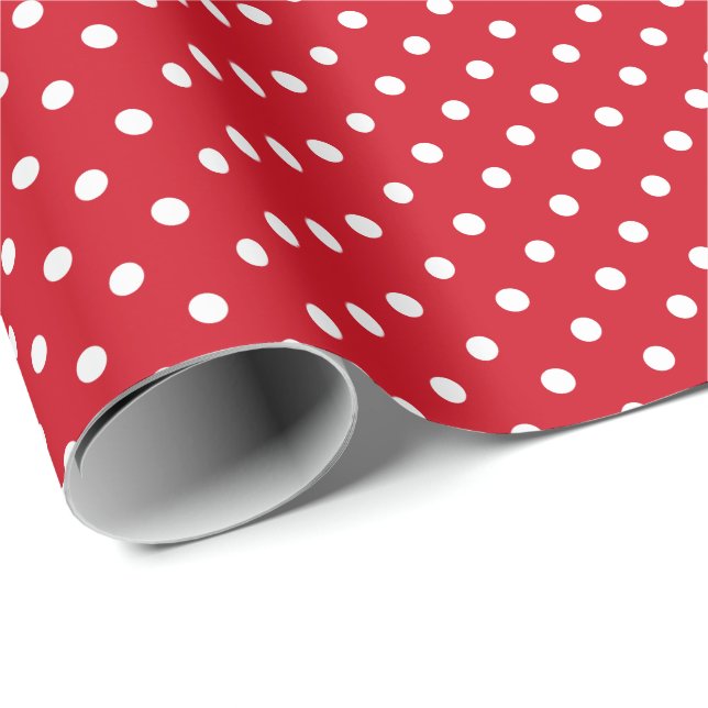 Röd och vit prickig mönster  presentpapper (Rullad Hörn)