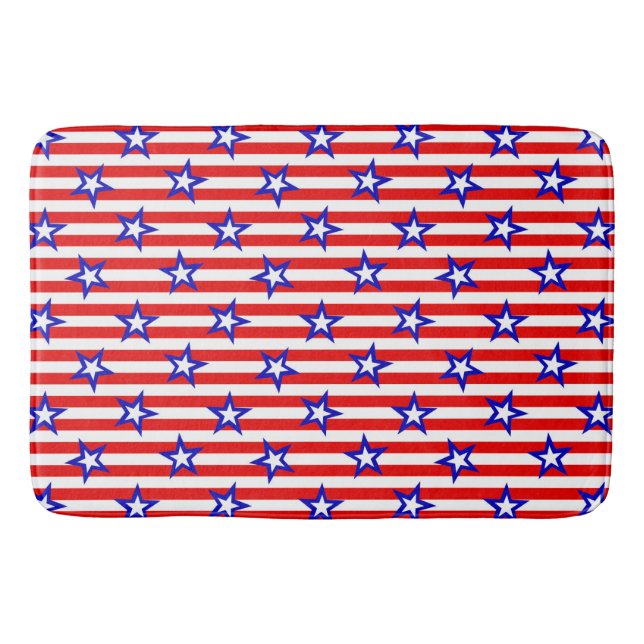 Röd och vit Rand med blå och vita stjärnor Badrumsmatta (Framsidan)