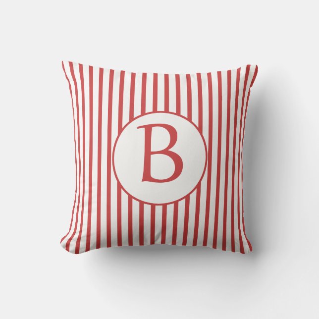 Röd och vit Rand med Monogram Kudde (Framsida)