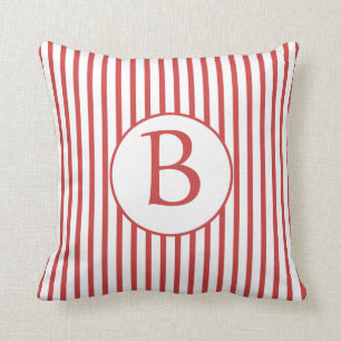 Röd och vit Rand med Monogram Kudde