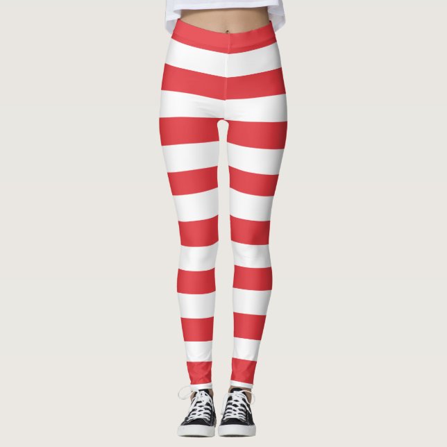 Röd Och Vit Randig Leggings (Framsida)