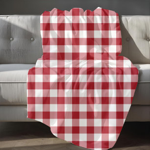 Röd och vit rutig gingham-mönster fleecefilt