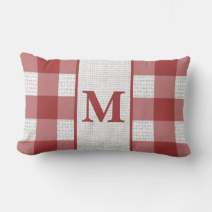 Röd och vit rutig lårkudde med monogram lumbarkudde