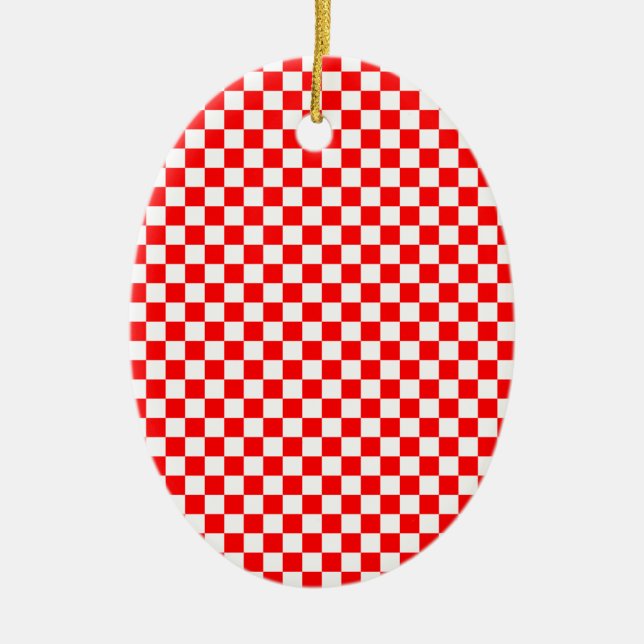 Röd och vit rutig mönster julgransprydnad keramik (Framsidan)